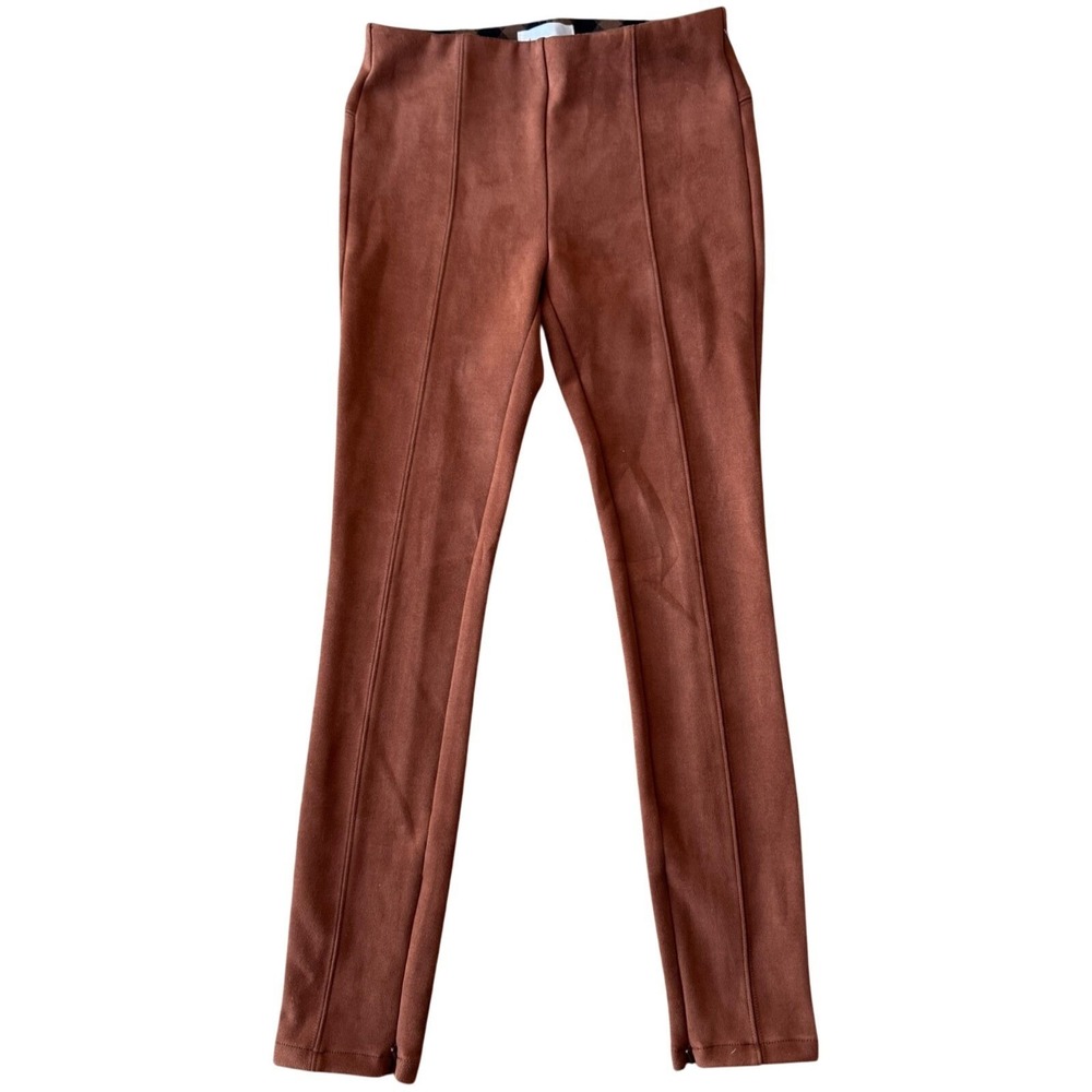 Anthropologie Faux Suede Pintuck Ankle Zip Leggings 25 Cedar Brown NWT